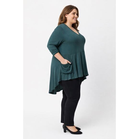 Plus Size 3X 22 24 Green BloomChic V Neck Long Sleeve Oversized Tunic Pockets - Picture 2 of 9